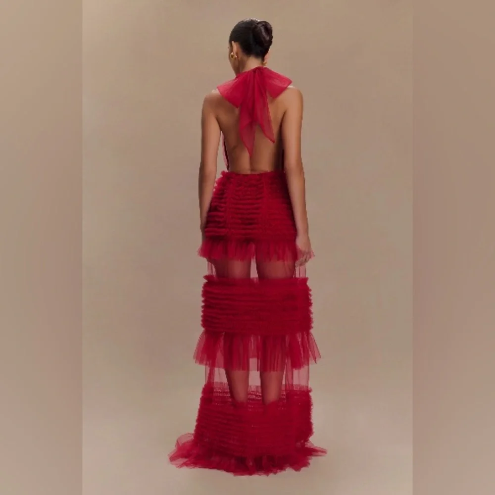MESHKI - Tiered Tulle Halter Maxi Dress - Picture 3 of 4